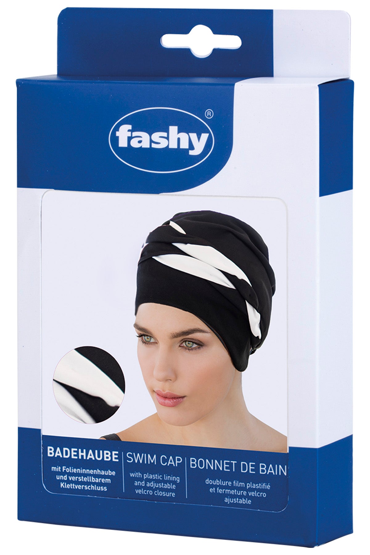 Fashy Ladies Swim Cap - Retro Style Turban Fabric Swim Hat Black & White - One Size