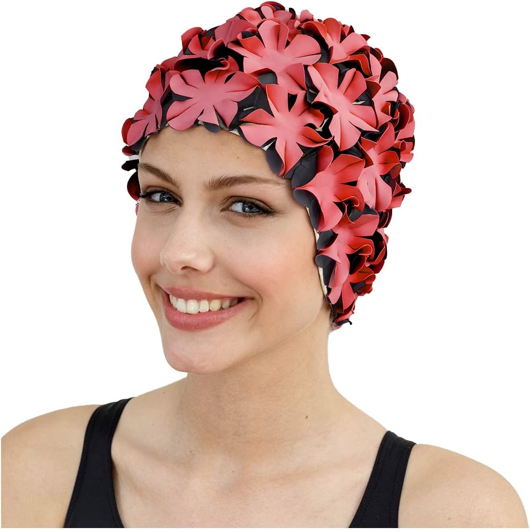 Fashy Ladies Swim Cap - Red & Black Petal Swim Cap