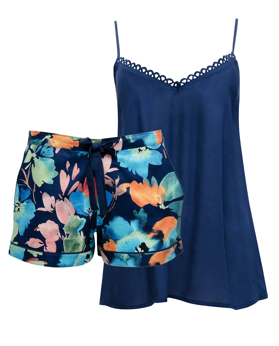Cyberjammies 'Bea' Dark Blue Floral Cami & Shorty Pyjama Set
