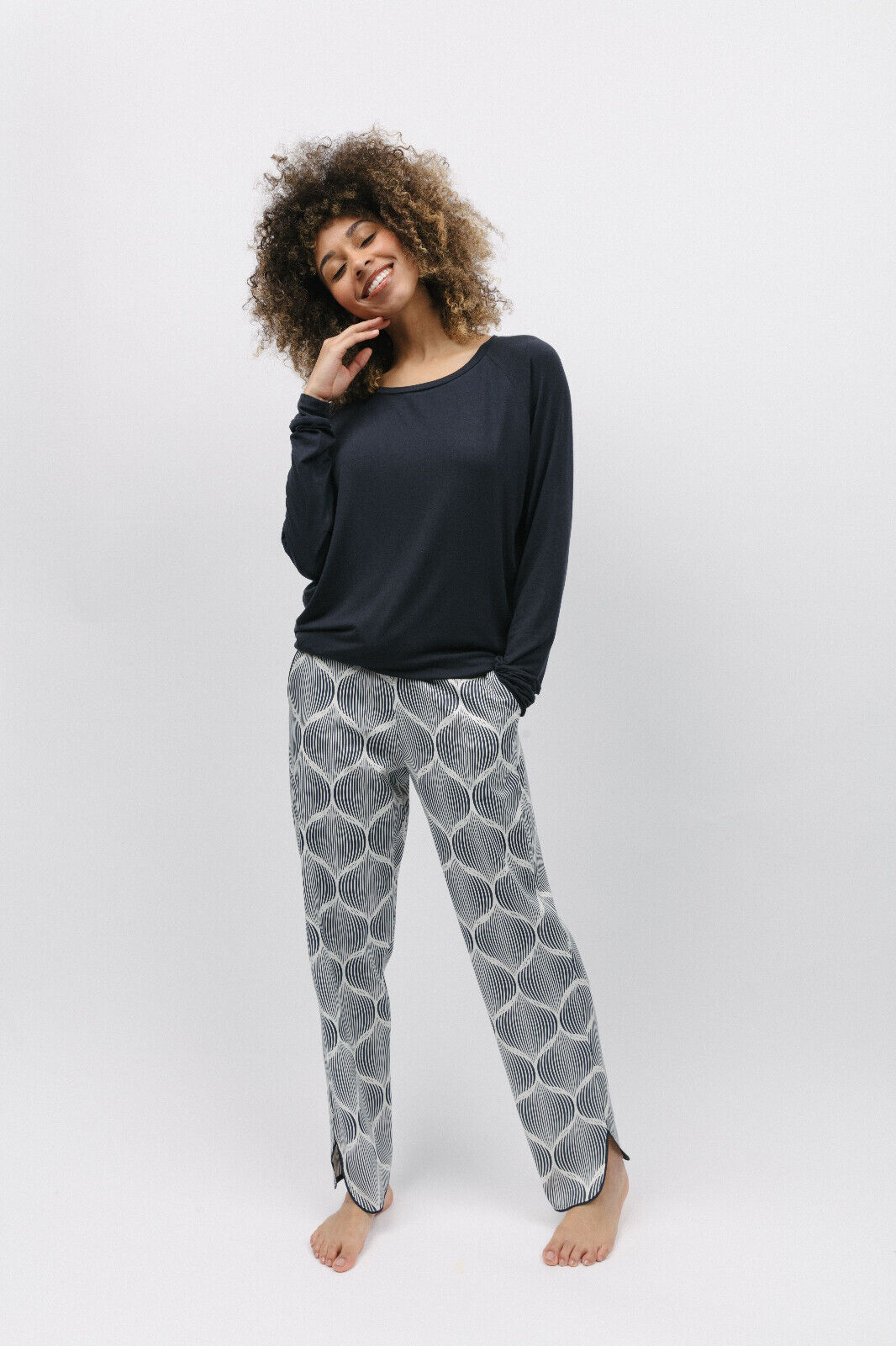 Cyberjammies 'Nicole' Charcoal Grey Slouch Top & Geo Print Pants Pyjama Set