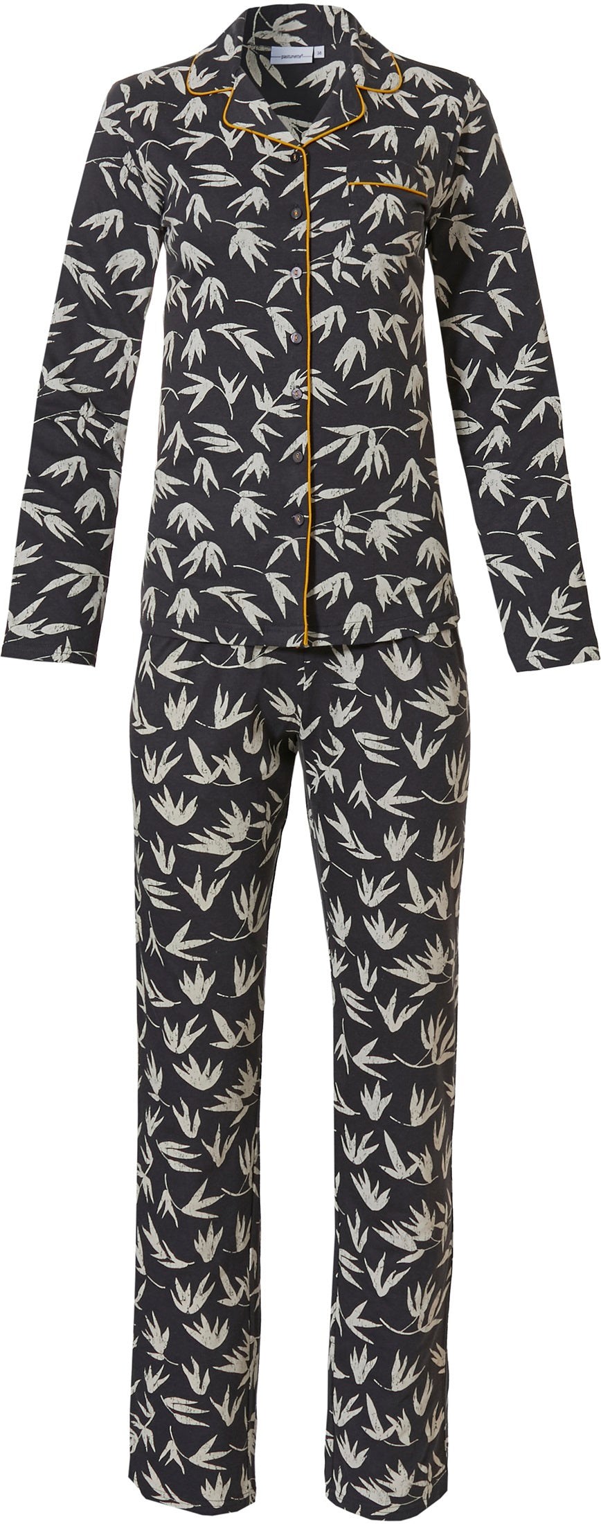 Pastunette Ladies Dark Grey Bamboo Leaf Print Pyjama Set 100% Cotton