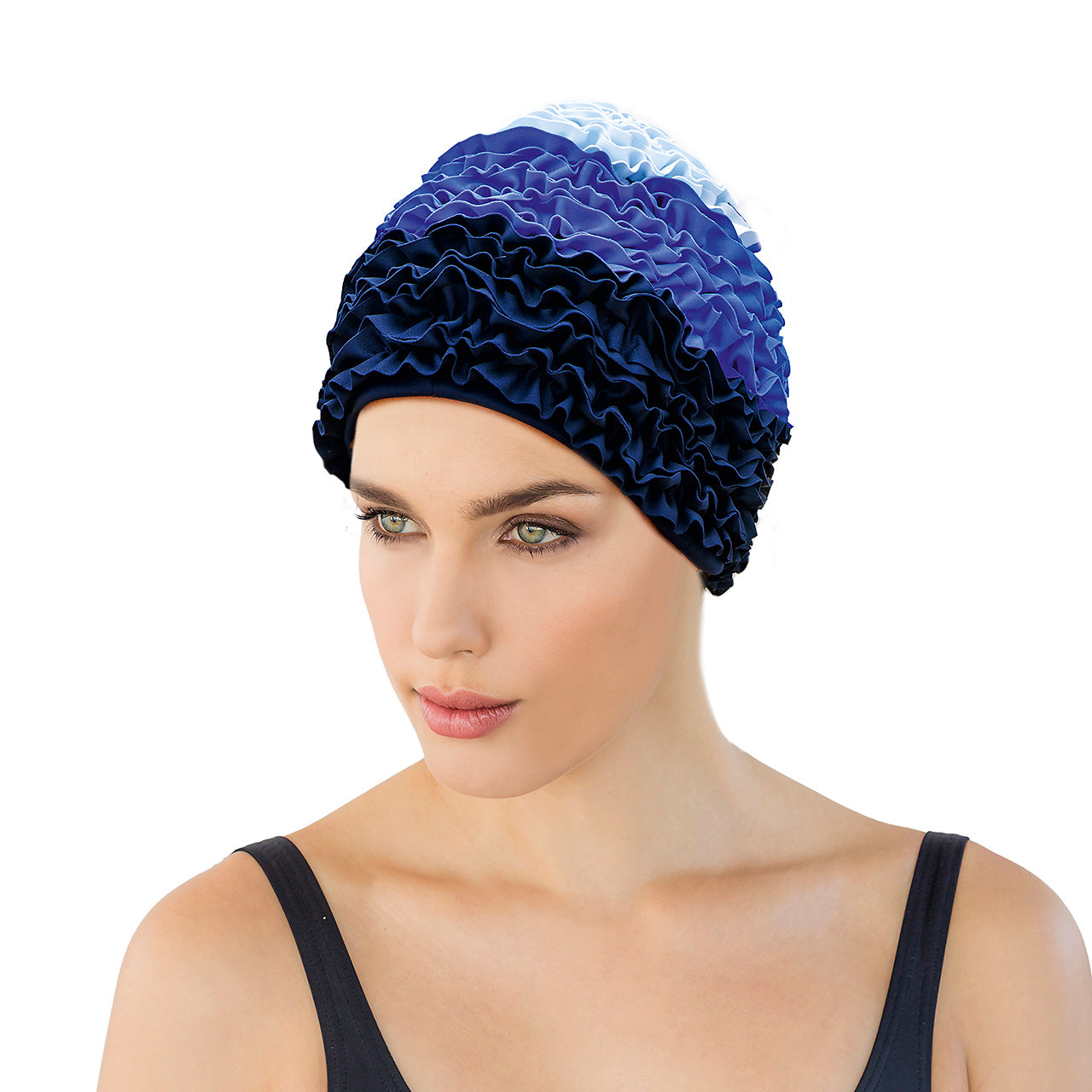 Fashy Ladies Swim Cap - Frill Swim Hat Blue - One Size