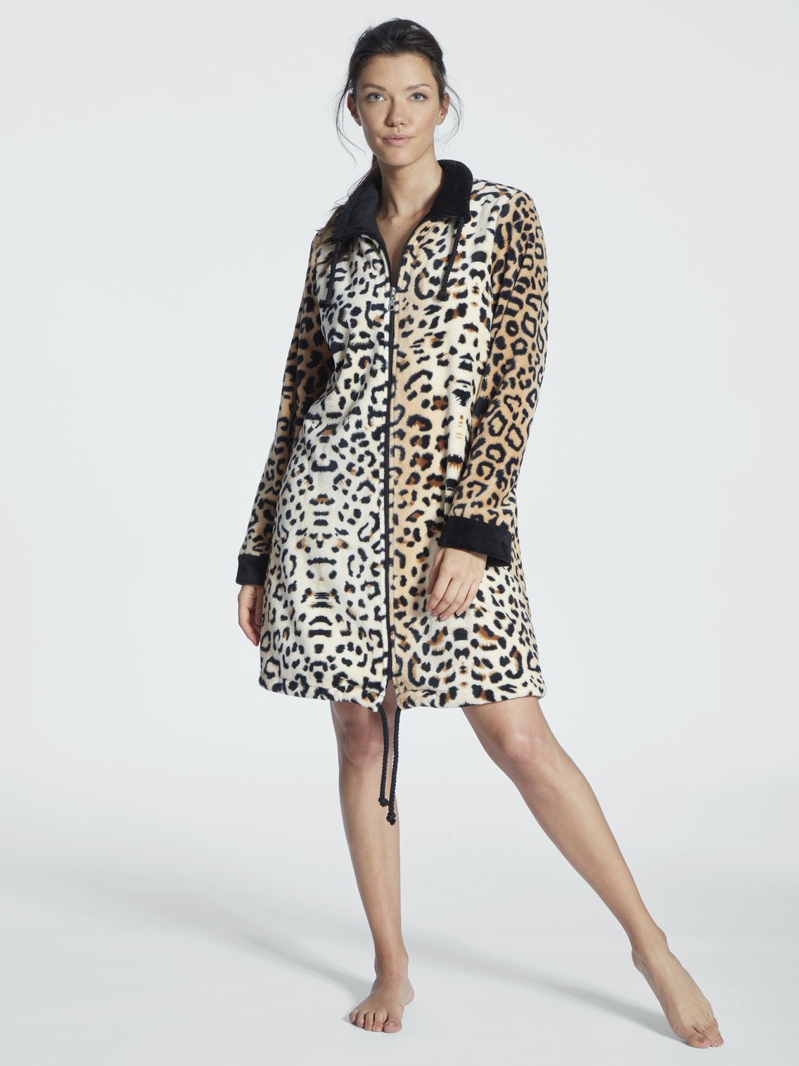 Taubert Ladies Leopard Print Dressing Gown - Parka Style - Zip Front Taubert Ladies Leopard Print Dressing Gown - Parka Style - Zip Front