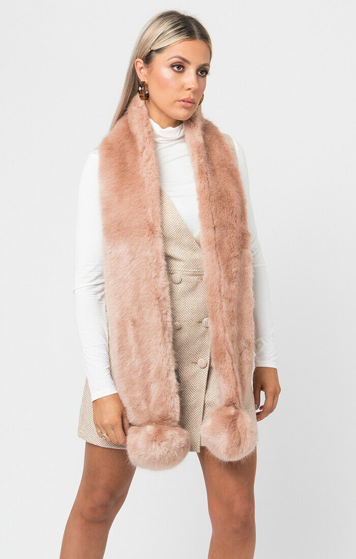 Pia Rossini 'Aster' Faux Fur Pom Pom Scarf - Honey