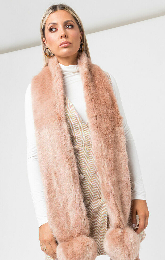 Pia Rossini 'Aster' Faux Fur Pom Pom Scarf - Honey