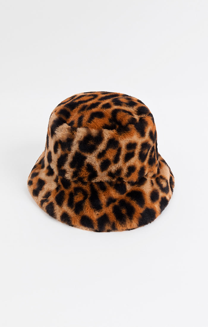 Pia Rossini 'Gizelle' Black & Brown Leopard Print Bucket Hat