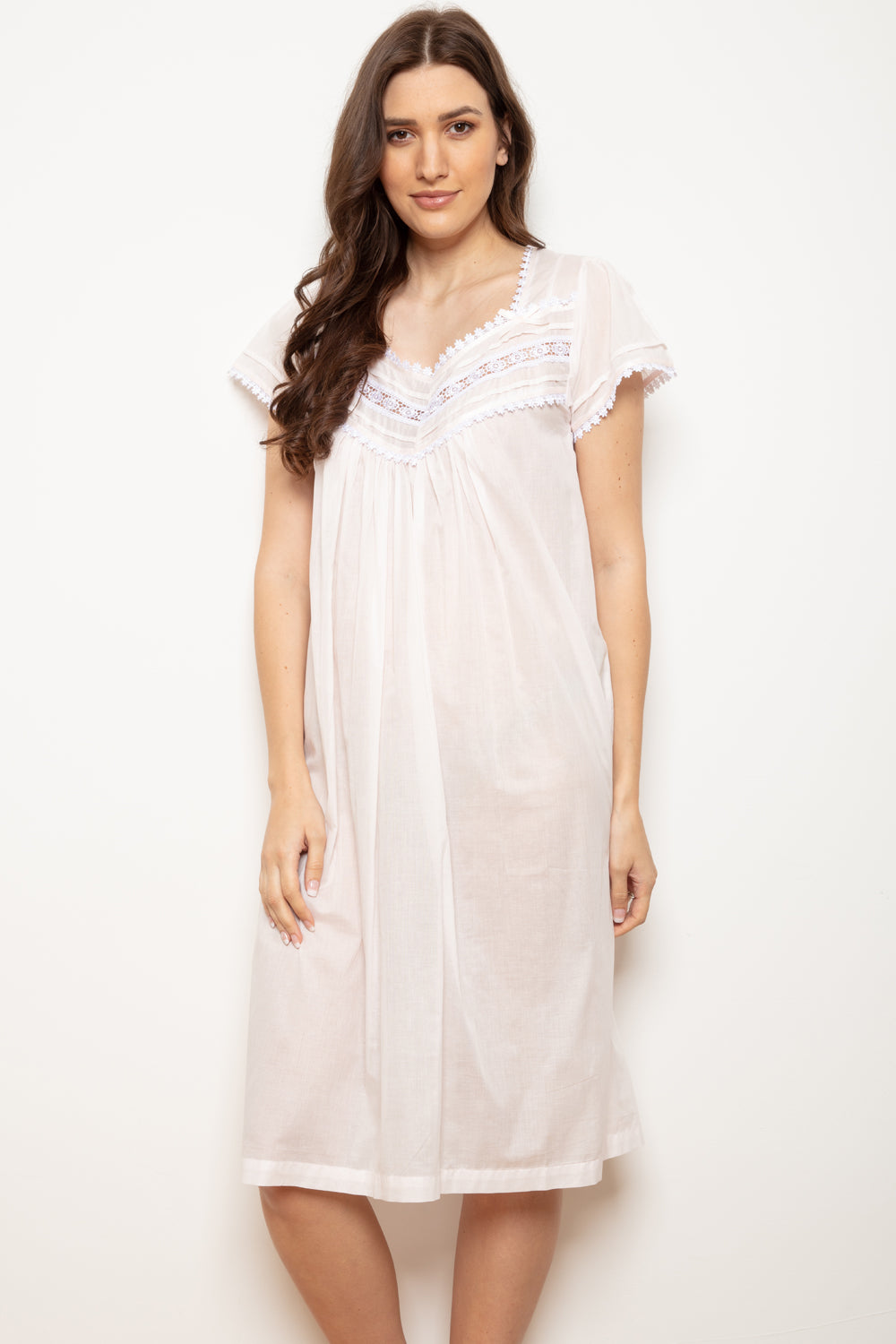 Cottonreal 'Ravena' Cotton Voile Short Sleeve Nightdress - Pale Pink