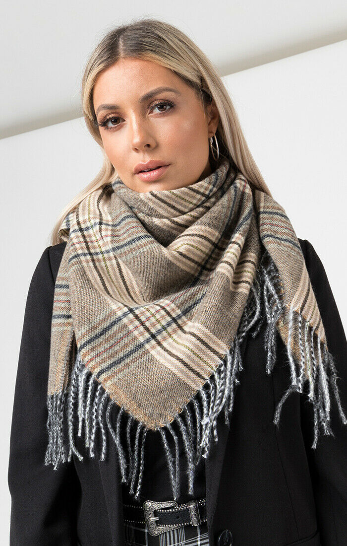 Pia Rossini 'Kandi' Tartan Check Square Scarf - Camel