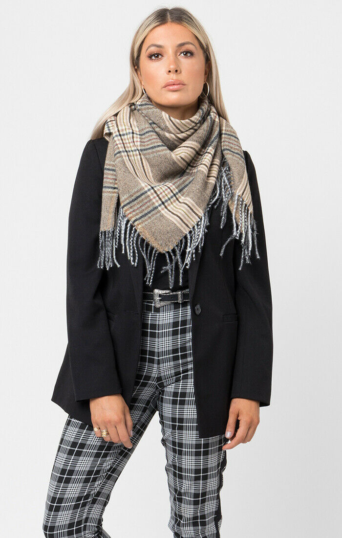 Pia Rossini 'Kandi' Tartan Check Square Scarf - Camel