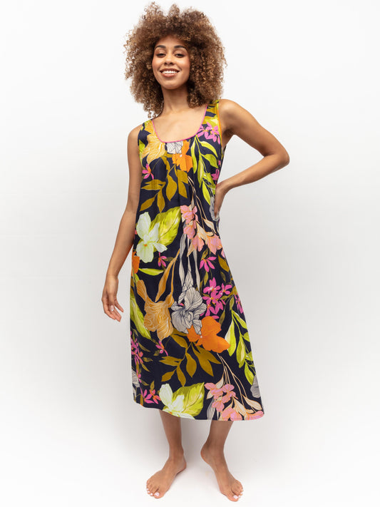 Cyberjammies 'Avery' Navy Floral Print Long Nightdress