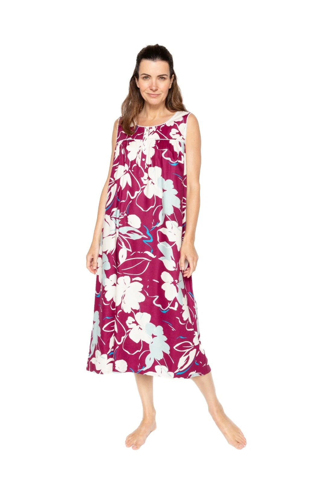 Nora Rose 'Katherine' Magenta Pink Floral Long Nightdress