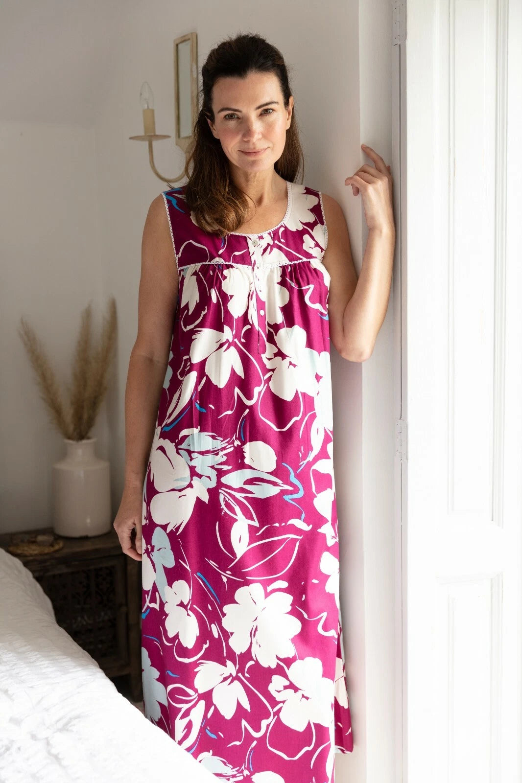 Nora Rose 'Katherine' Magenta Pink Floral Long Nightdress