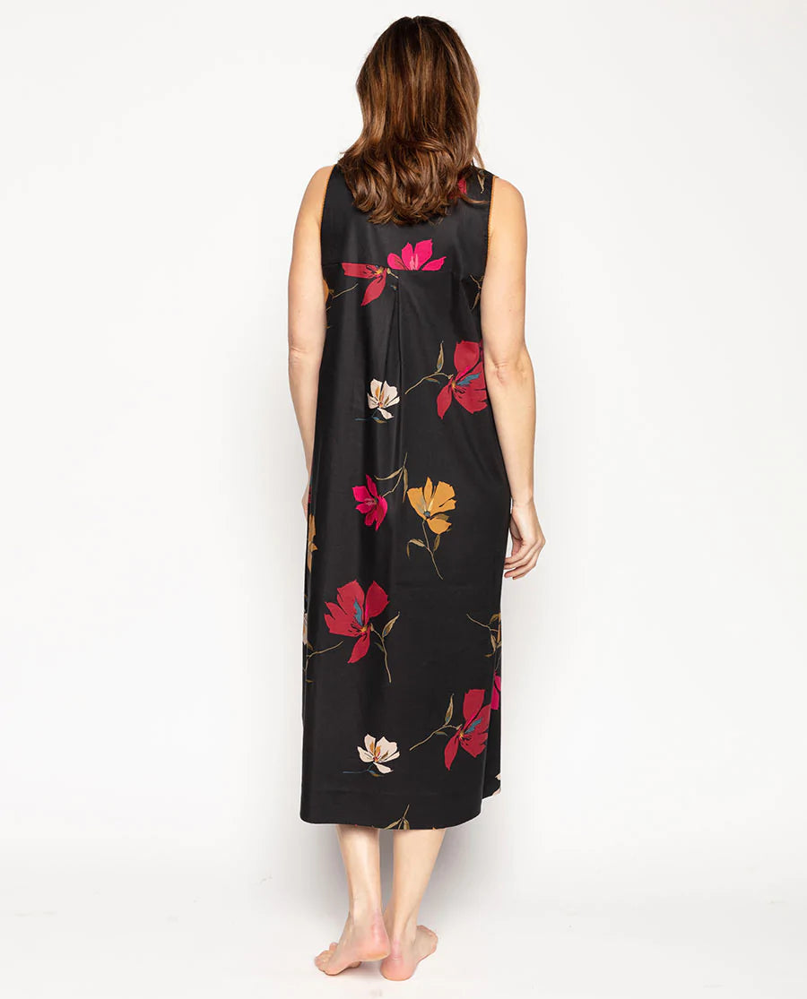 Nora Rose 'Marcella' Black Floral Long Nightdress