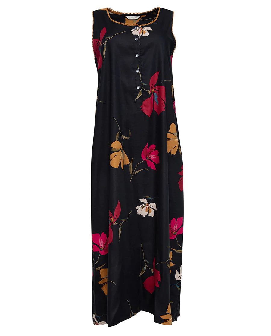 Nora Rose 'Marcella' Black Floral Long Nightdress