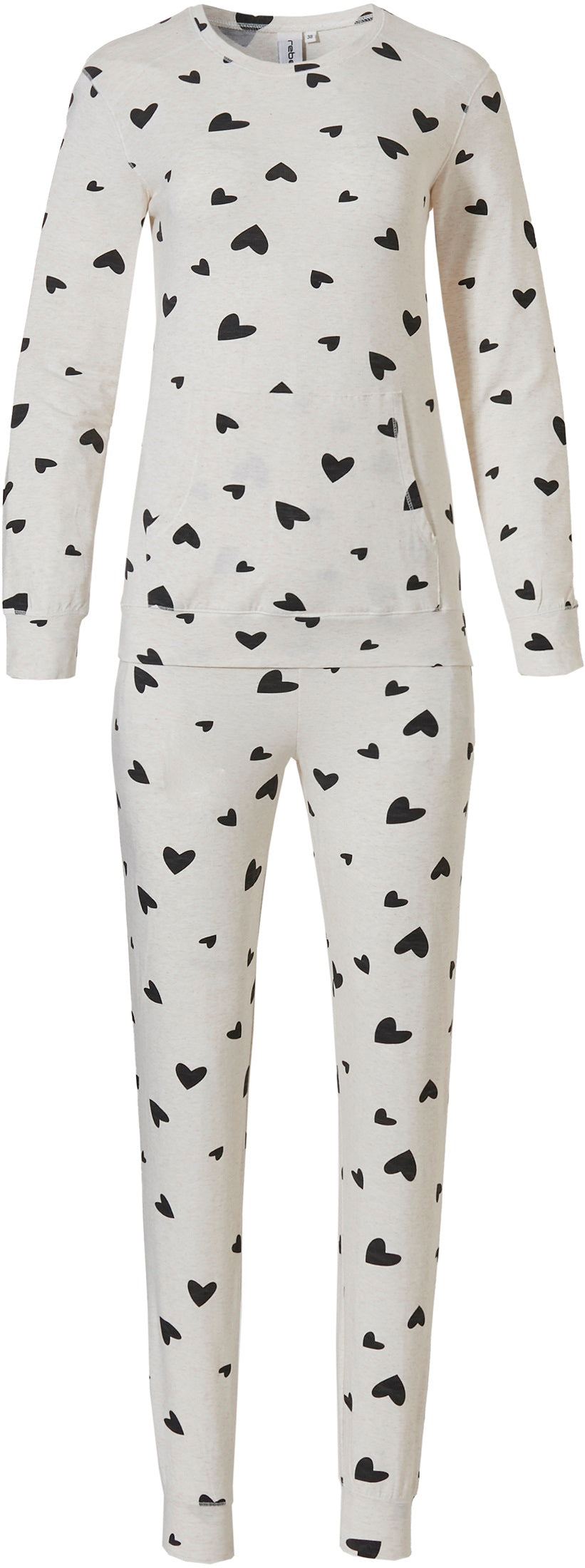 Rebelle Pastunette Ladies Off White & Black Love Heart Print Pyjama Set