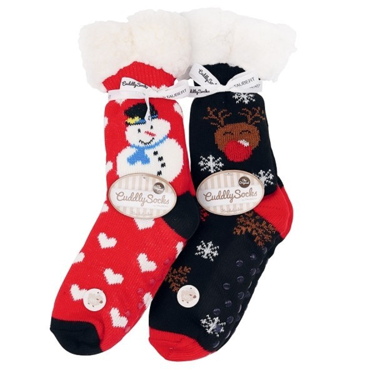 Ladies Soft Warm Fluffy Fleece Lined Slipper Socks - Navy Blue Christmas Reindeer