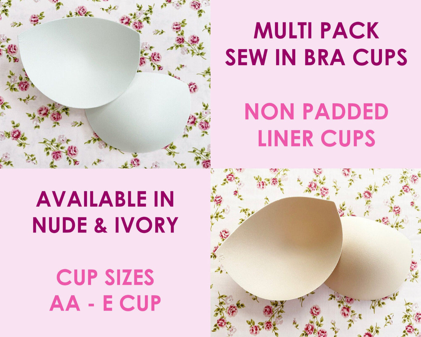 MULTI PACK - Sew in Bra Cups - Non Padded Liner Cups