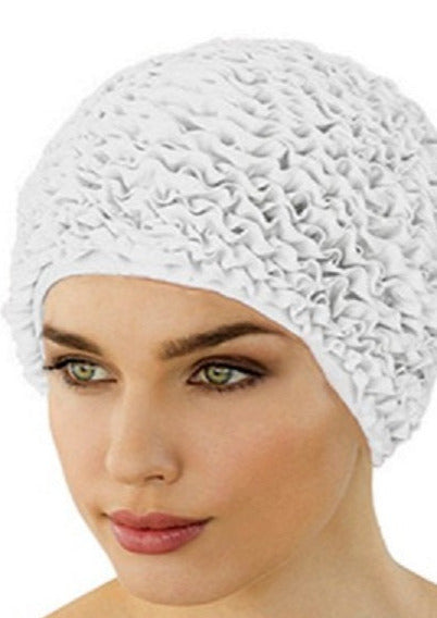 Fashy Ladies Swim Cap - Frill Swim Hat White - One Size