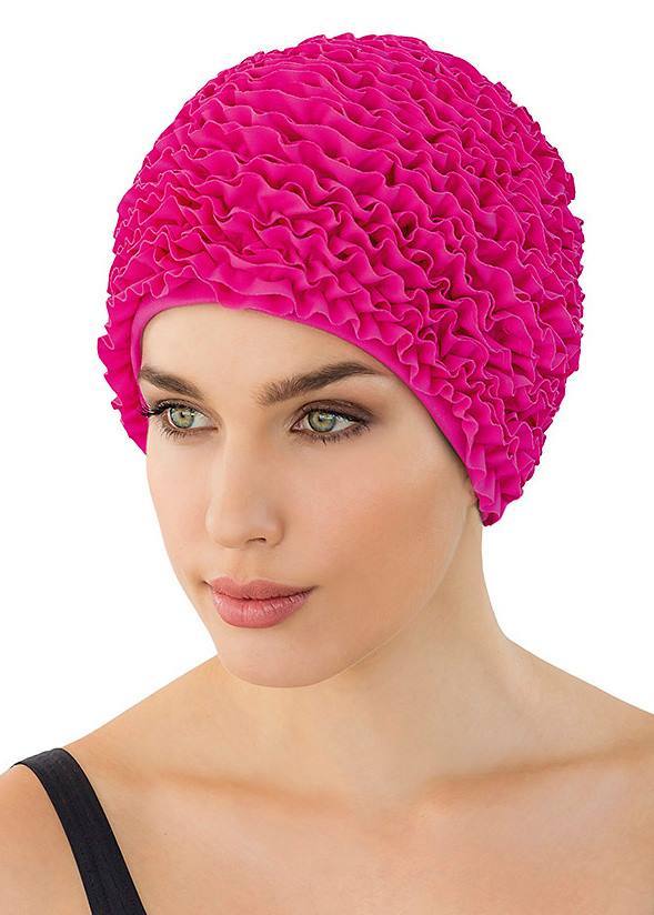 Fashy Ladies Swim Cap - Frill Swim Hat Pink - One Size