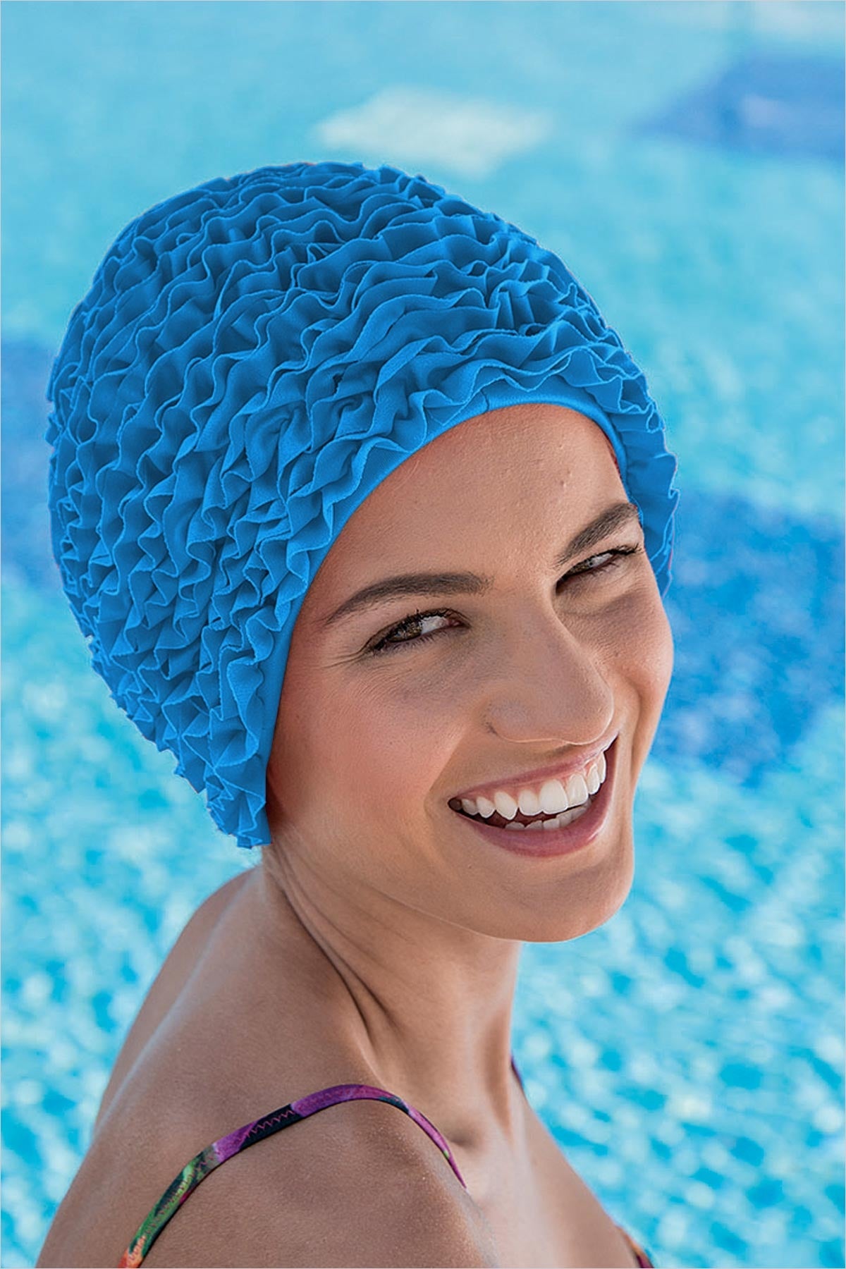 Fashy Ladies Swim Cap - Frill Swim Hat Blue - One Size
