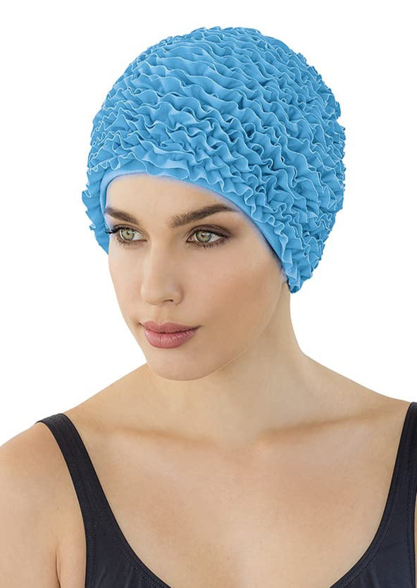 Fashy Ladies Swim Cap - Frill Swim Hat Blue - One Size