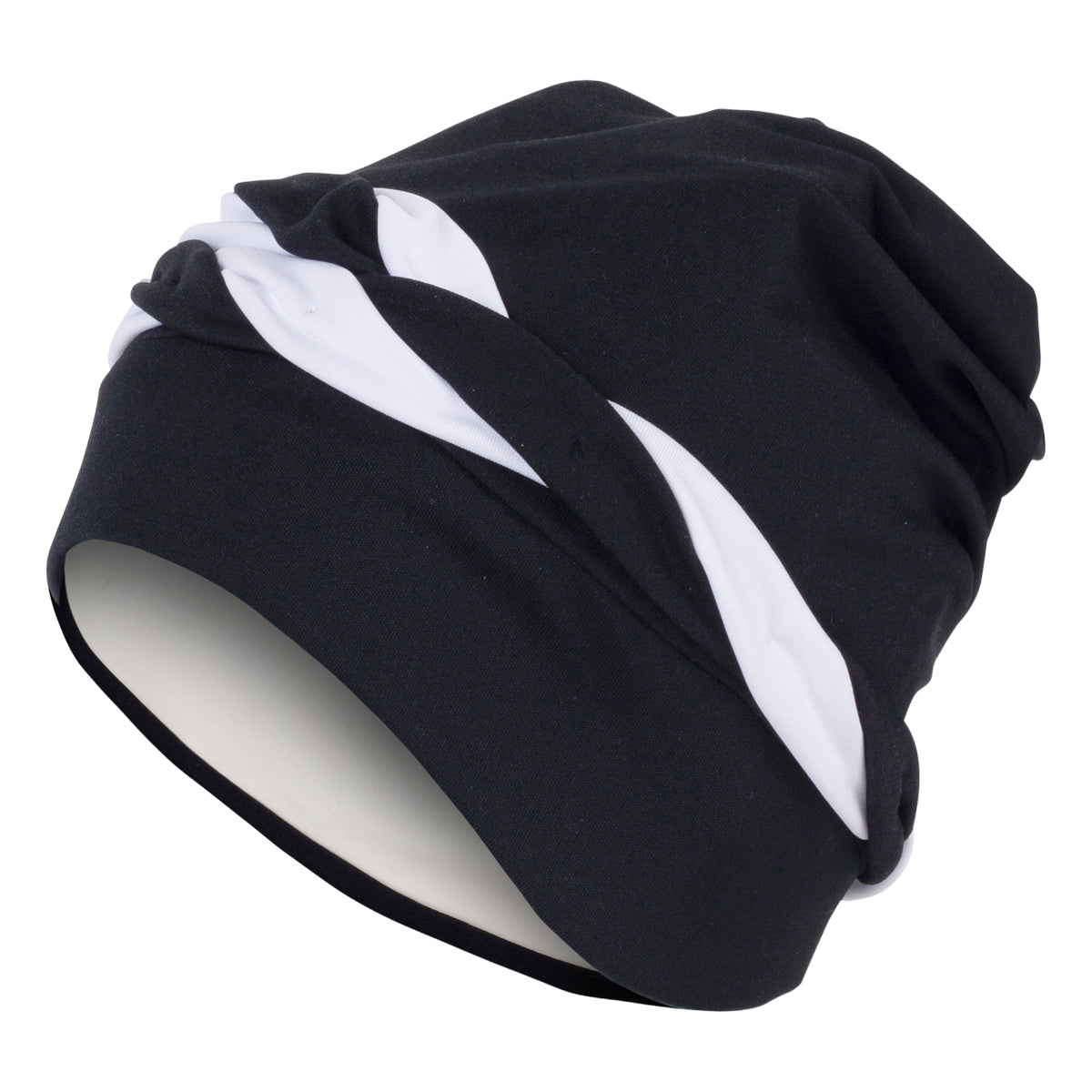 Fashy Ladies Swim Cap - Retro Style Turban Fabric Swim Hat Black & White - One Size