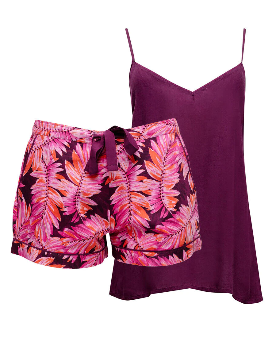 Cyberjammies 'Carina' Magenta Pink Palm Leaf Print Cami & Shorty Pyjama Set