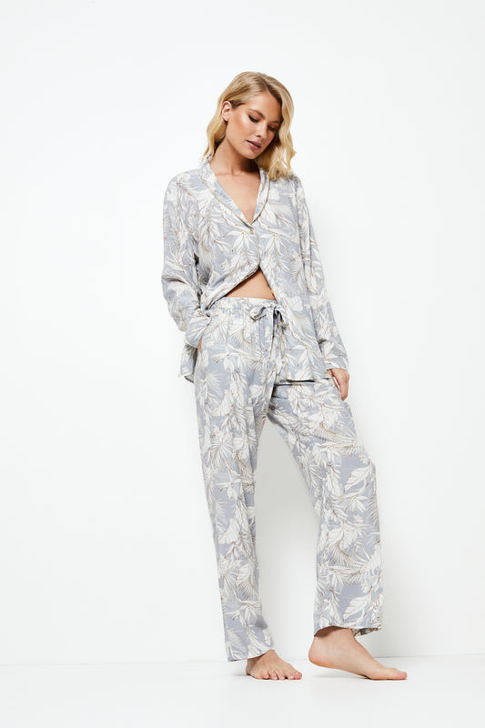 Aruelle Ladies Short Sleeve Pyjamas 'Adoria' Grey & White Leaf Print PJ Set