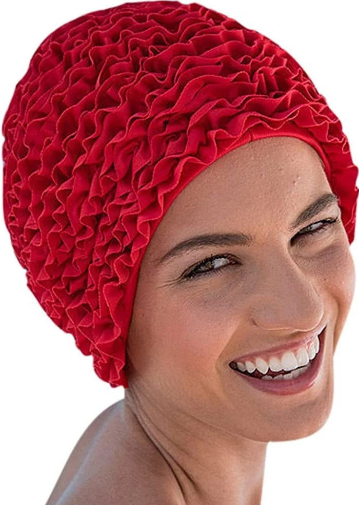 Fashy Ladies Swim Cap - Frill Swim Hat Red - One Size