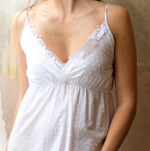 Cottonreal 'Love' 100% Cotton Voile Swiss Dot Sleeveless Nightdress