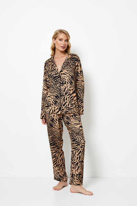 Aruelle Ladies Long Sleeve Pyjamas 'Shani' Tiger Print PJ Set