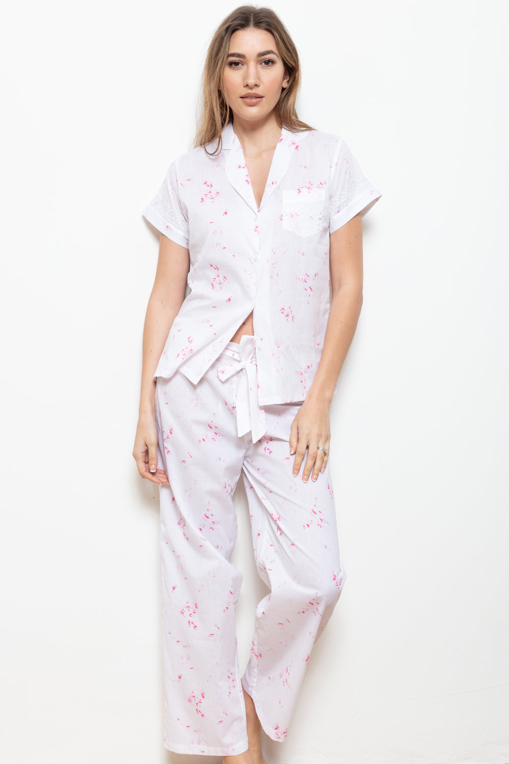 Cottonreal 'Yoloti' Pretty Pink Floral & White 100% Cotton Pyjama Set