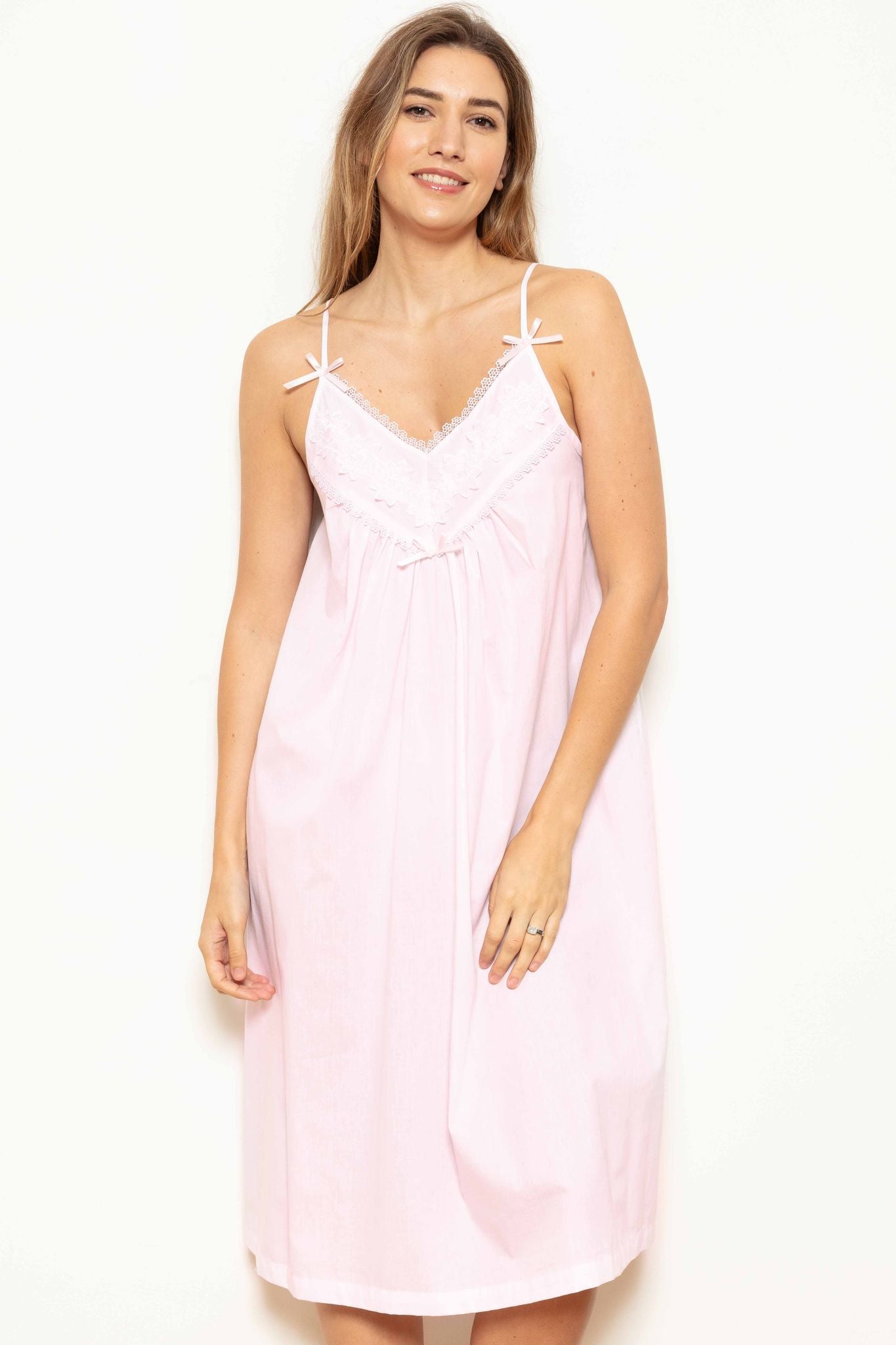 Cottonreal 'Helga' Pink Cotton Strappy Nightdress