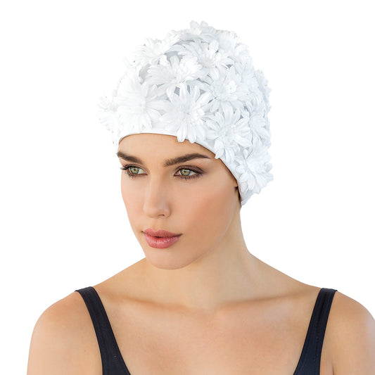 Fashy Ladies Swim Cap - Petal Swim Hat White - One Size