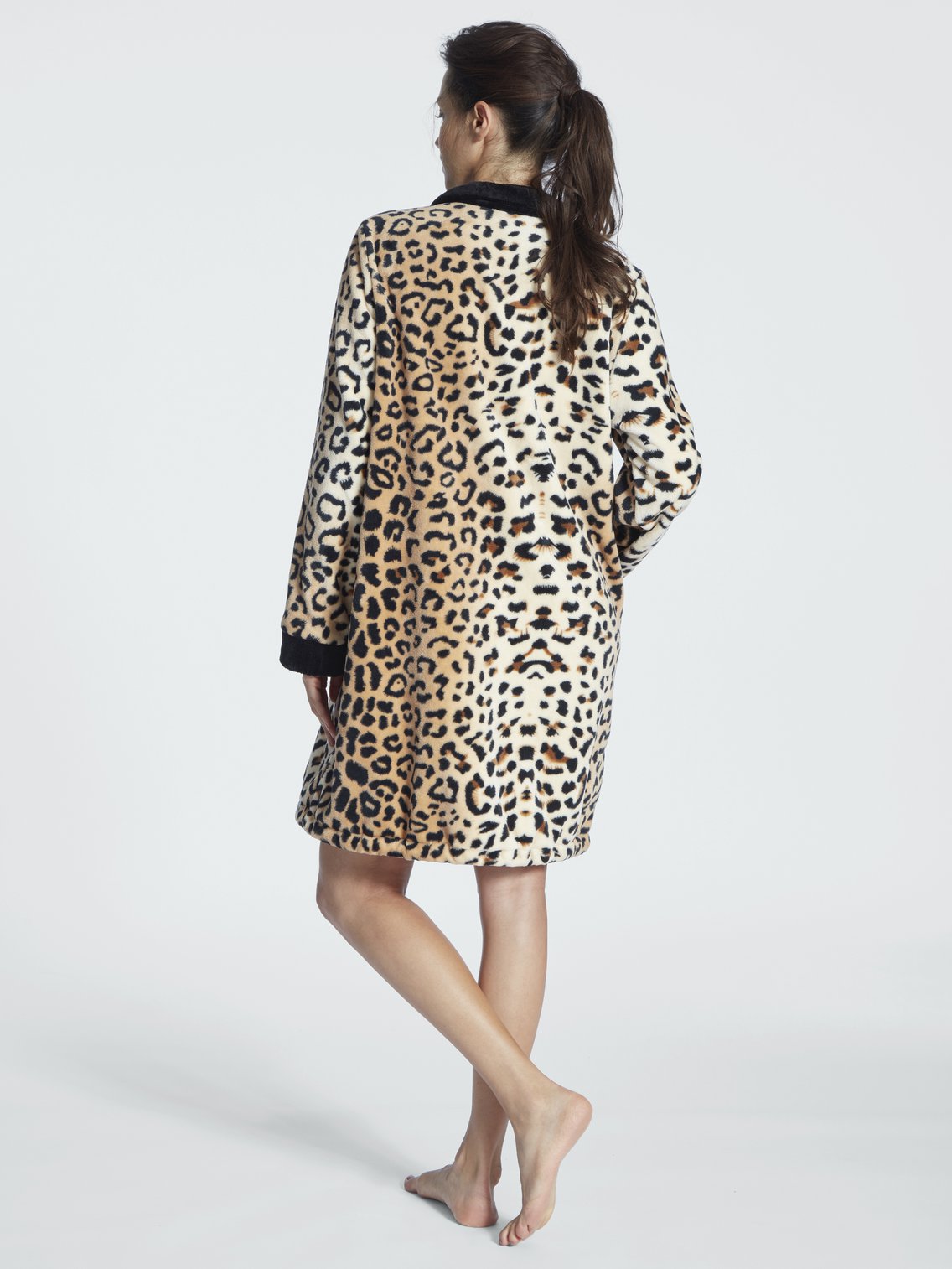 Taubert Ladies Leopard Print Dressing Gown - Parka Style - Zip Front