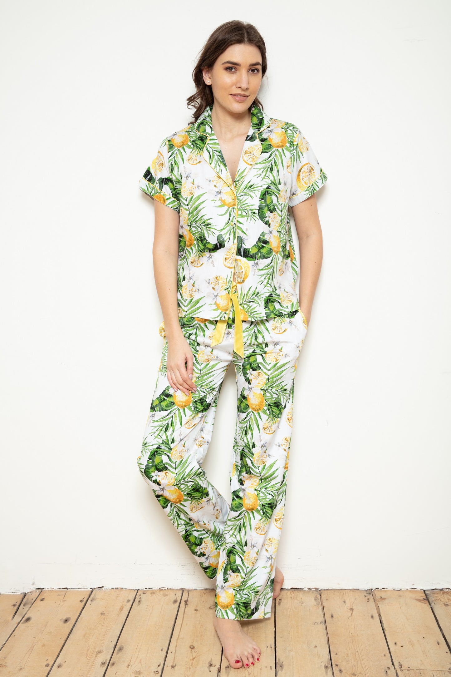 Cottonreal 'Lisbon' Leaf & Lemon Print ~ Short Sleeve Pyjama Set
