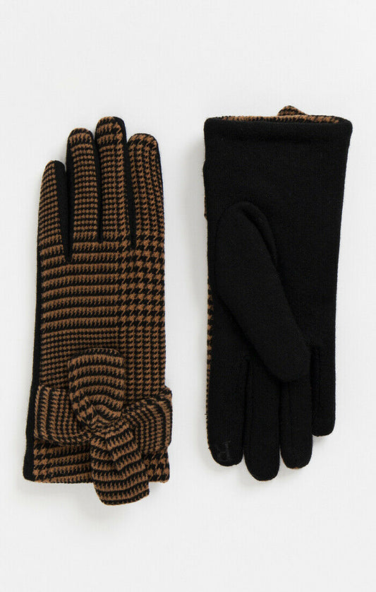 Pia Rossini 'Vivien' Black & Brown Houndstooth Gloves